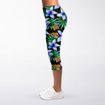 Blue Hawaiian Wildflowers Pattern Print Women's Capri Leggings