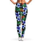 Blue Hawaiian Wildflowers Pattern Print Women's Leggings