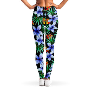 Blue Hawaiian Wildflowers Pattern Print Women's Leggings