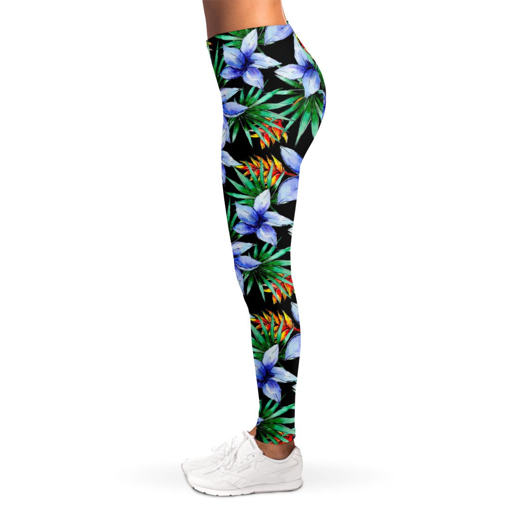 Blue Hawaiian Wildflowers Pattern Print Women's Leggings