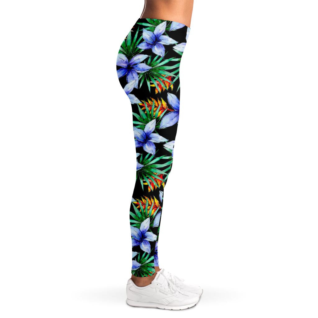 Blue Hawaiian Wildflowers Pattern Print Women's Leggings