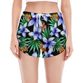 Blue Hawaiian Wildflowers Pattern Print Women's Split Running Shorts