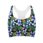 Blue Hawaiian Wildflowers Pattern Print Women's Sports Bra