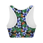 Blue Hawaiian Wildflowers Pattern Print Women's Sports Bra