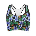 Blue Hawaiian Wildflowers Pattern Print Women's Sports Bra