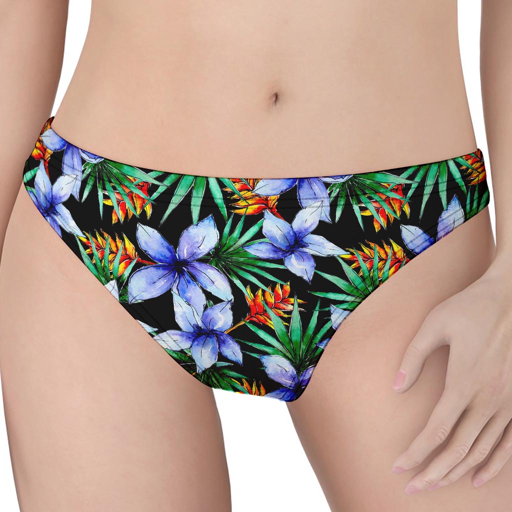 Blue Hawaiian Wildflowers Pattern Print Women's Thong