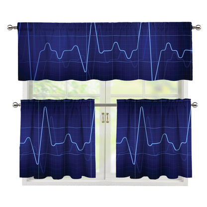 Blue Heartbeat Print 3 Piece Kitchen Curtains