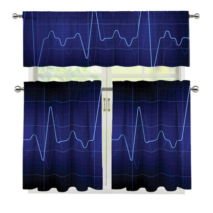 Blue Heartbeat Print 3 Piece Kitchen Curtains