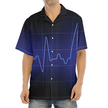 Blue Heartbeat Print Aloha Shirt