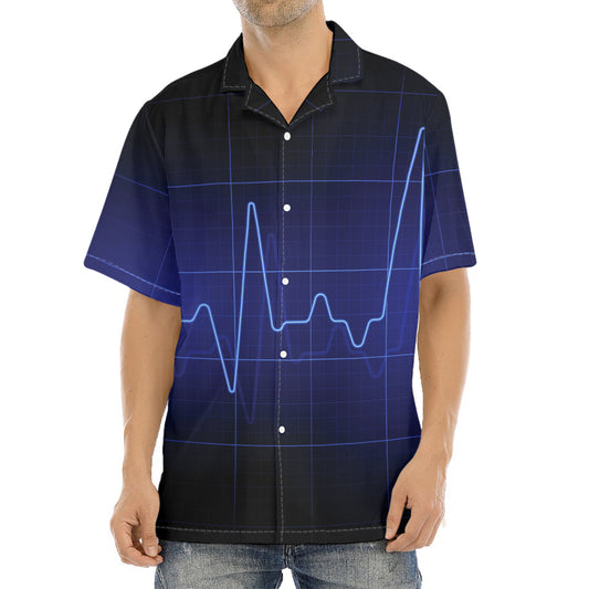 Blue Heartbeat Print Aloha Shirt