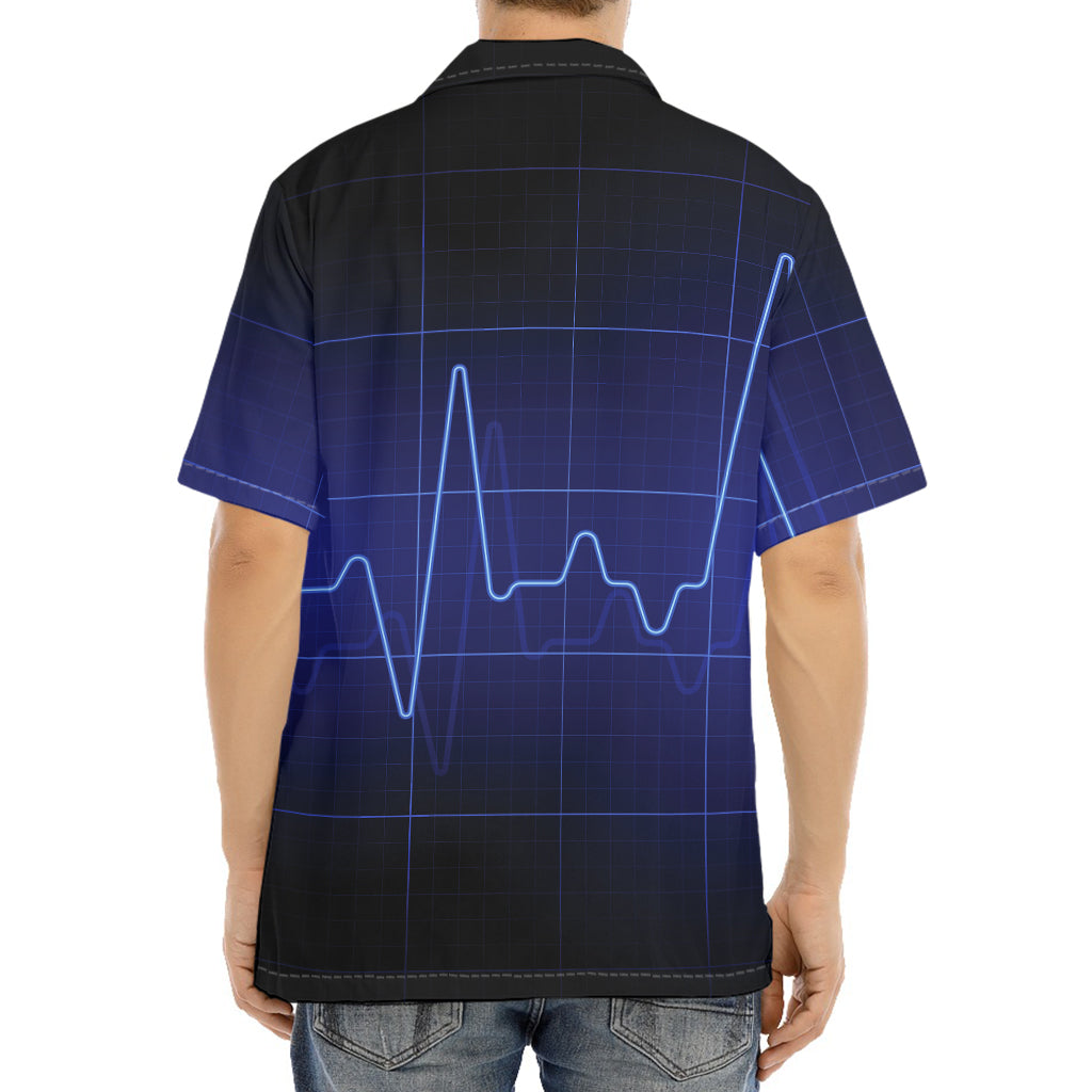 Blue Heartbeat Print Aloha Shirt
