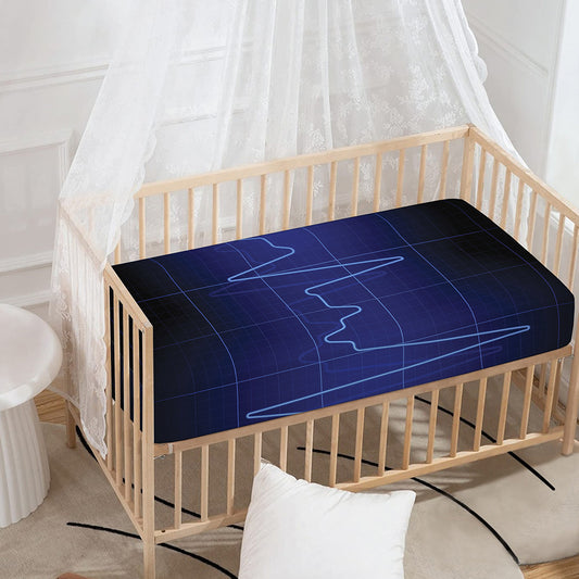 Blue Heartbeat Print Baby Crib Sheet