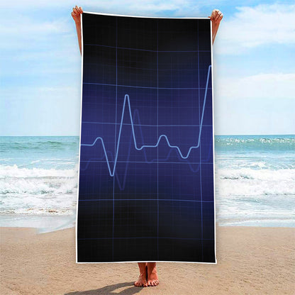 Blue Heartbeat Print Beach Towel