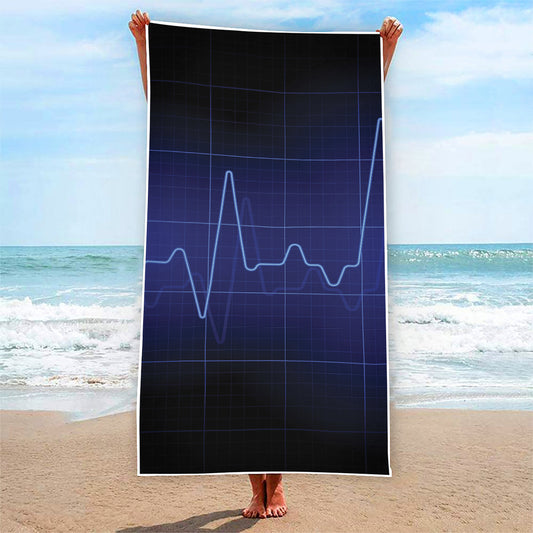 Blue Heartbeat Print Beach Towel