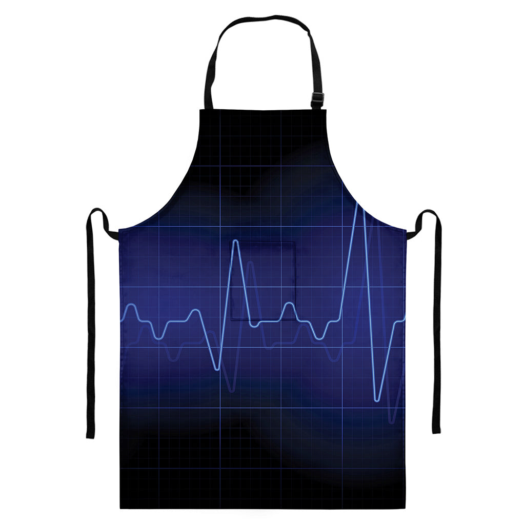 Blue Heartbeat Print Bib Apron With Pocket