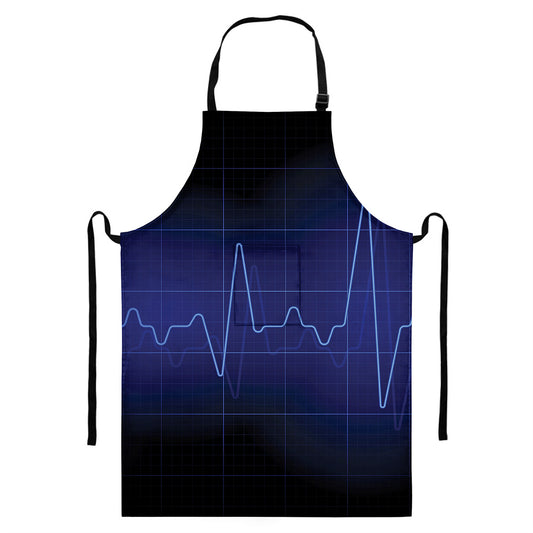 Blue Heartbeat Print Bib Apron With Pocket