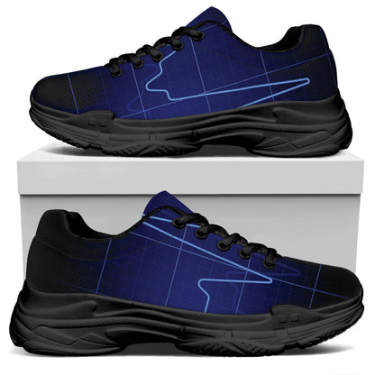 Blue Heartbeat Print Black Chunky Shoes