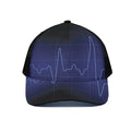 Blue Heartbeat Print Black Mesh Trucker Hat
