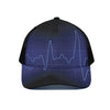 Blue Heartbeat Print Black Mesh Trucker Cap