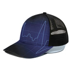 Blue Heartbeat Print Black Mesh Trucker Cap