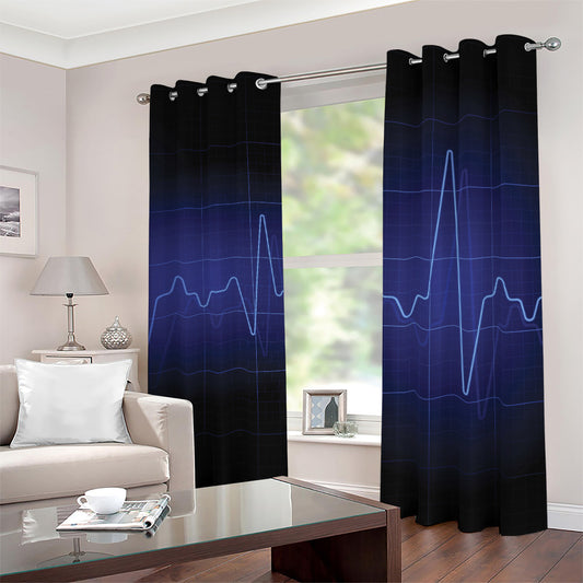 Blue Heartbeat Print Blackout Grommet Curtains