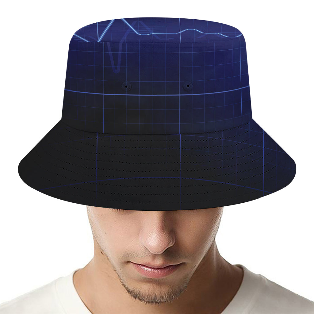 Blue Heartbeat Print Bucket Hat