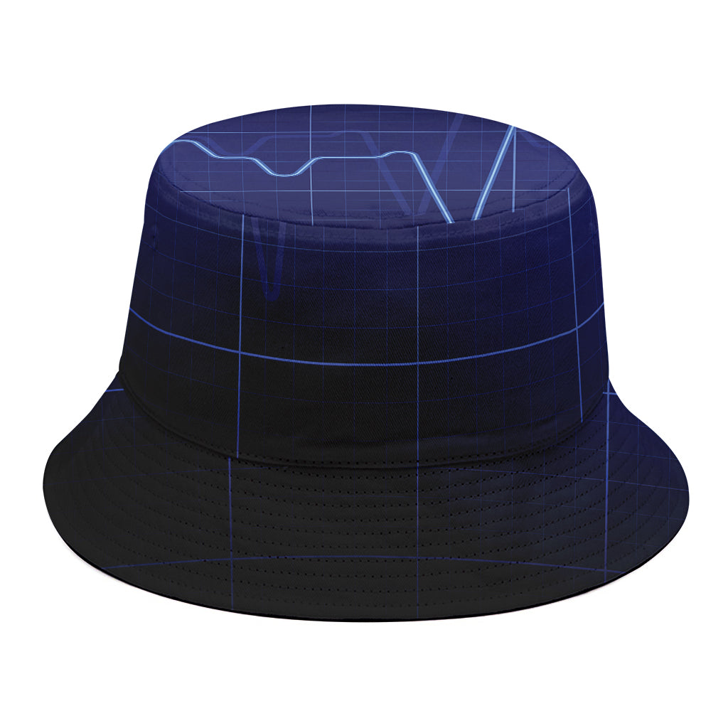 Blue Heartbeat Print Bucket Hat