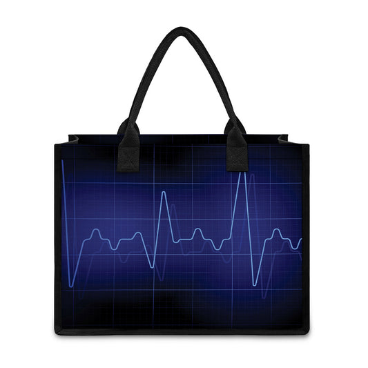 Blue Heartbeat Print Canvas Tote Bag