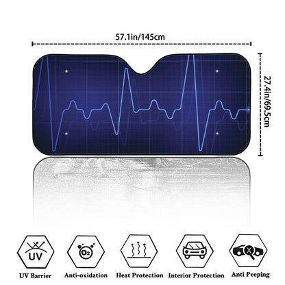 Blue Heartbeat Print Car Windshield Sun Shade