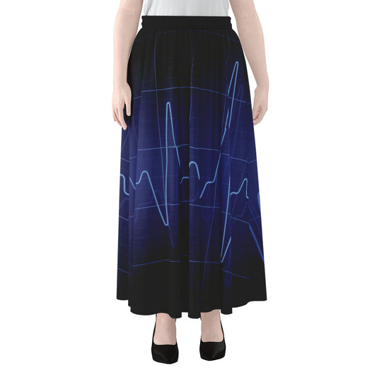 Blue Heartbeat Print Chiffon Maxi Skirt
