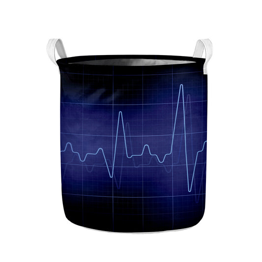 Blue Heartbeat Print Collapsible Laundry Basket