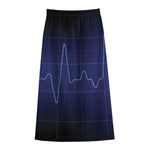 Blue Heartbeat Print Cotton Front Slit Maxi Skirt