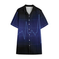 Blue Heartbeat Print Cotton Hawaiian Shirt