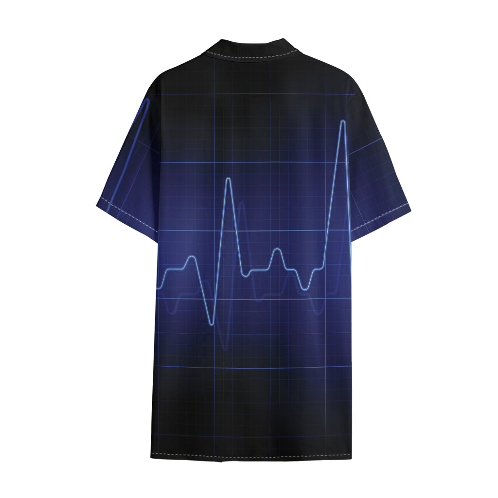 Blue Heartbeat Print Cotton Hawaiian Shirt