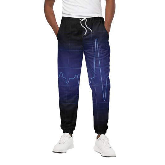 Blue Heartbeat Print Cotton Pants