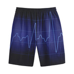 Blue Heartbeat Print Cotton Shorts