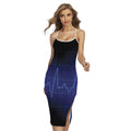 Blue Heartbeat Print Cross Back Cami Dress