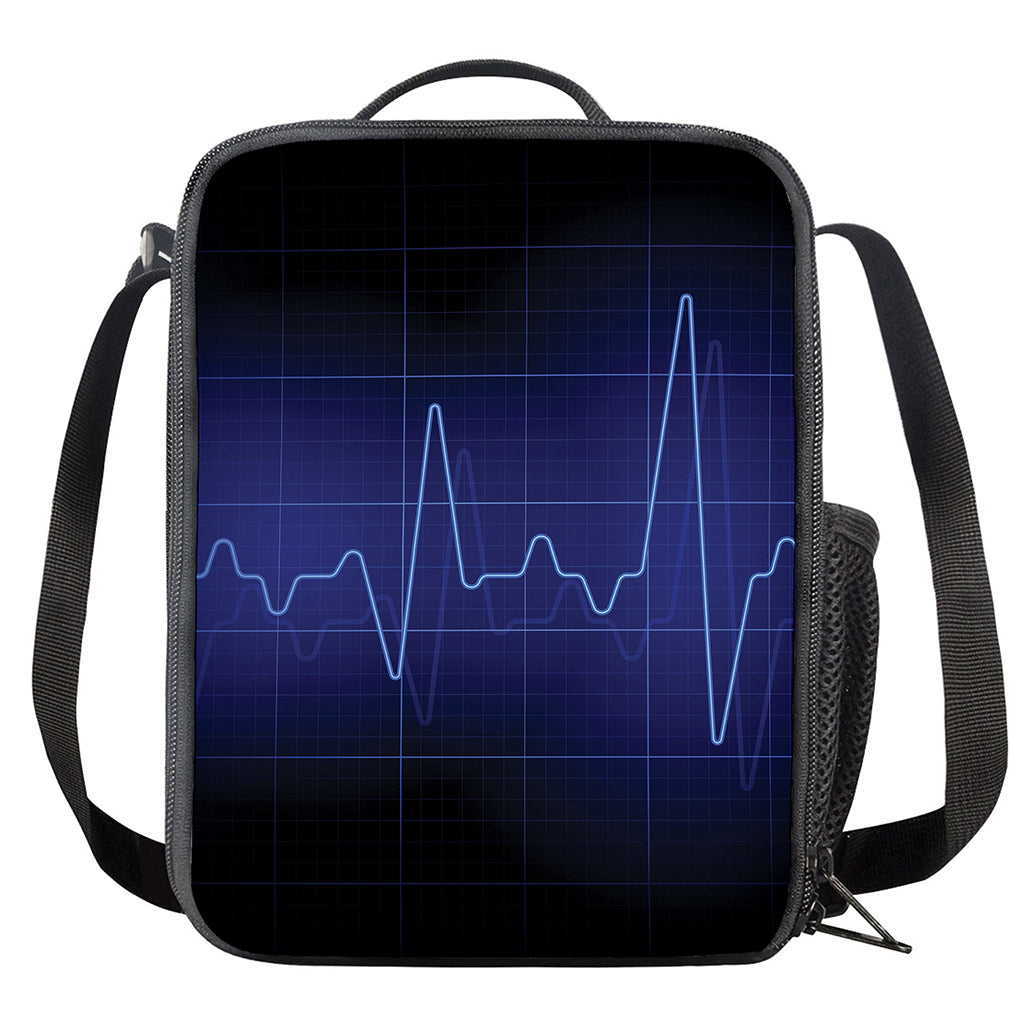 Blue Heartbeat Print Crossbody Lunch Bag