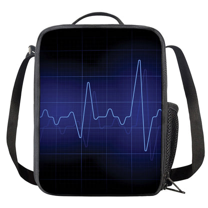 Blue Heartbeat Print Crossbody Lunch Bag