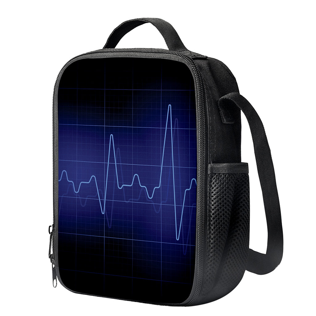 Blue Heartbeat Print Crossbody Lunch Bag
