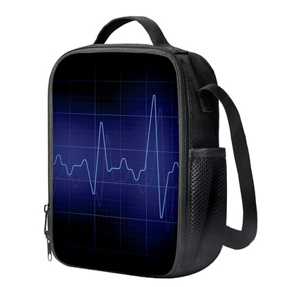 Blue Heartbeat Print Crossbody Lunch Bag