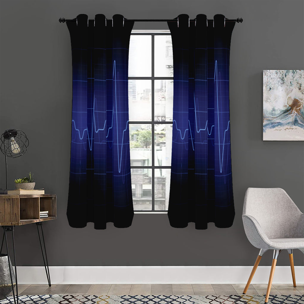 Blue Heartbeat Print Curtain