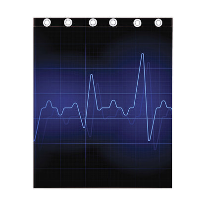 Blue Heartbeat Print Curtain