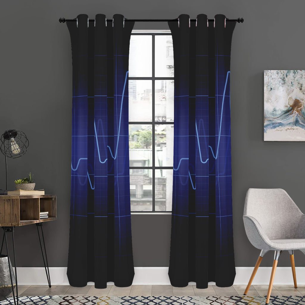 Blue Heartbeat Print Curtain