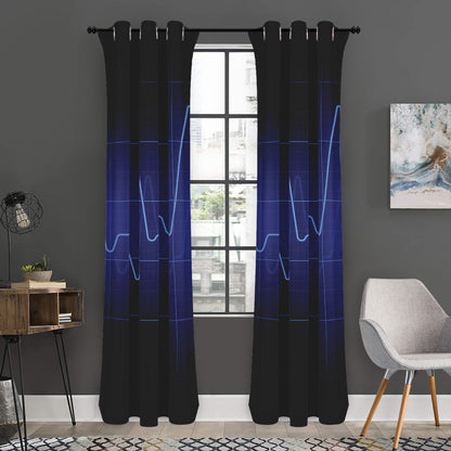 Blue Heartbeat Print Curtain