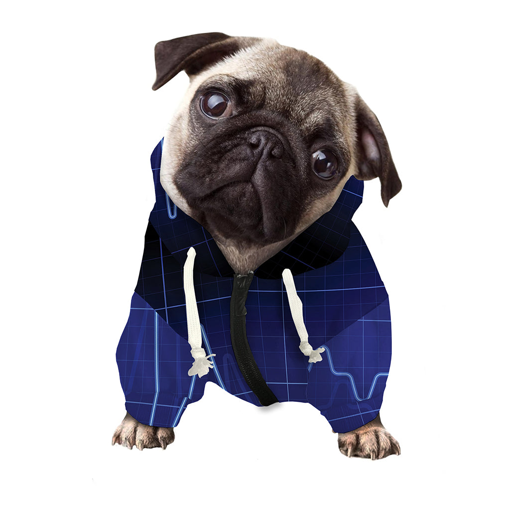 Blue Heartbeat Print Dog Zip Up Hoodie