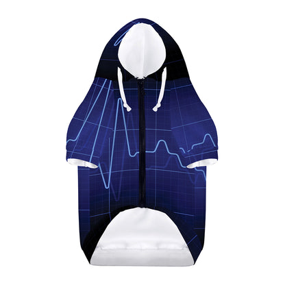 Blue Heartbeat Print Dog Zip Up Hoodie