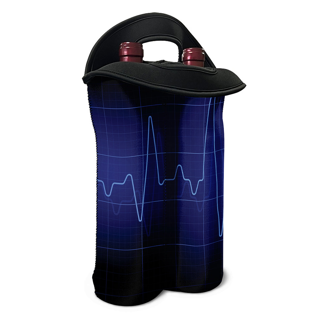 Blue Heartbeat Print Double Neoprene Wine Tote