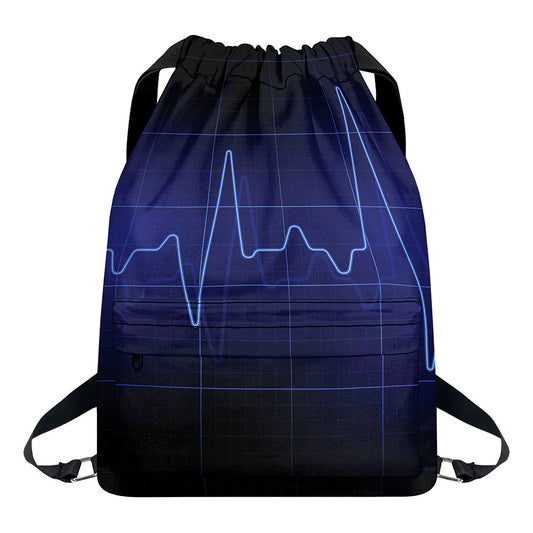 Blue Heartbeat Print Drawstring Backpack