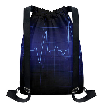 Blue Heartbeat Print Drawstring Backpack